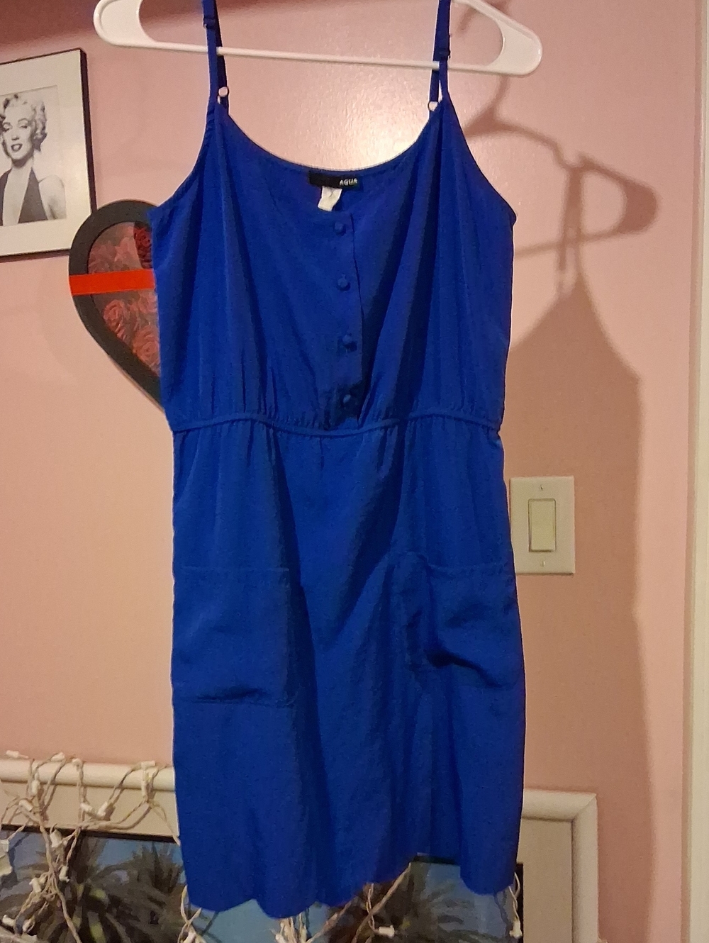 Aqua Royal Blue Spaghetti Strap Button-Front Dress